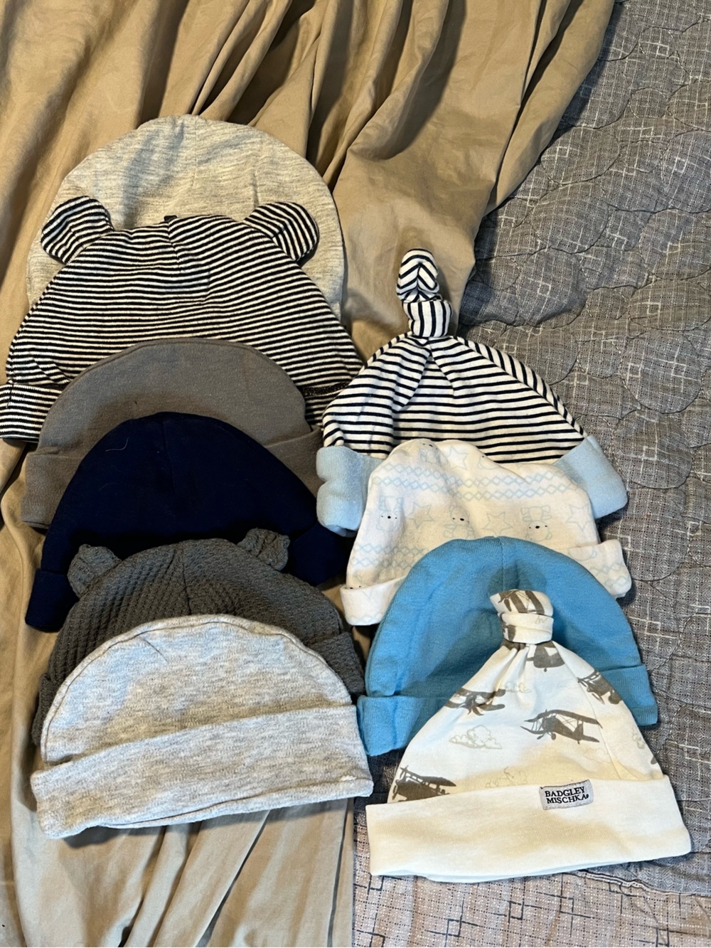 Assorted Kids Beanie Hat Set - Blue, Gray, Navy Mix